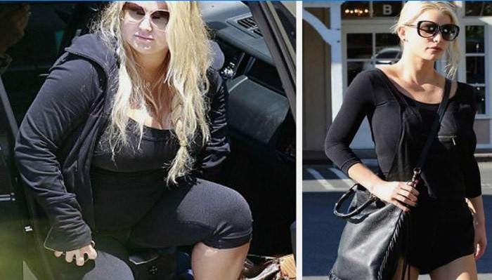 Flicka före och efter att ha gått ner i vikt på en kefir-diet