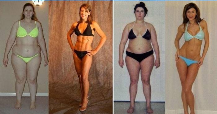Flickor före och efter att ha gått ner i vikt