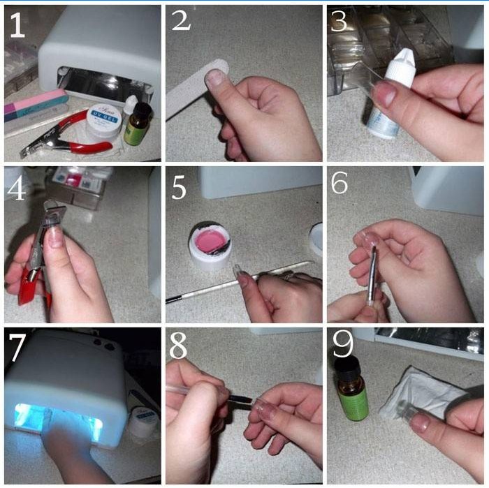 Steg-för-steg-foto av nagelförlängningar