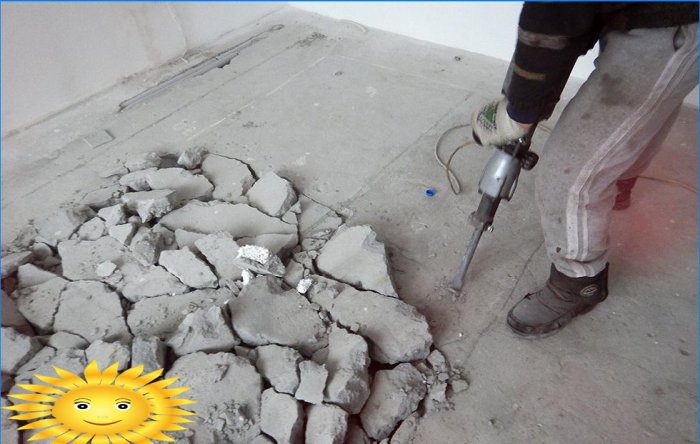 Demontering av en betongmassa med en jackhammer