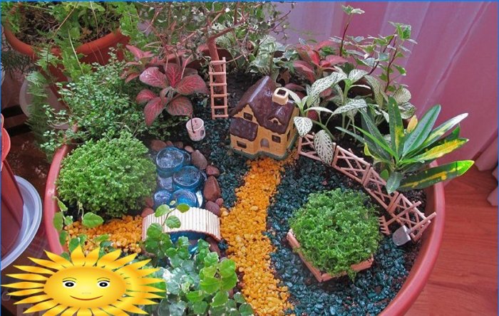 Mini-trädgård i en kruka: alternativ för att ordna kompositionen