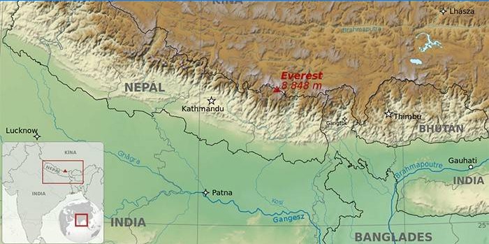 Mount Everest på en världskarta