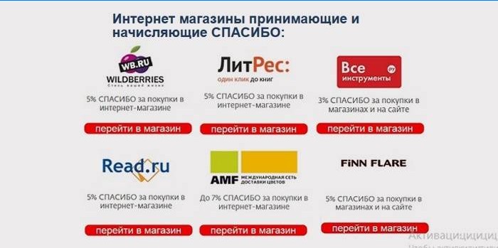 Butiker som tar emot tack från Sberbank