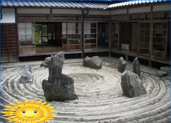 Japansk stenträdgård. Enhets-, filosofi- och stilfunktioner