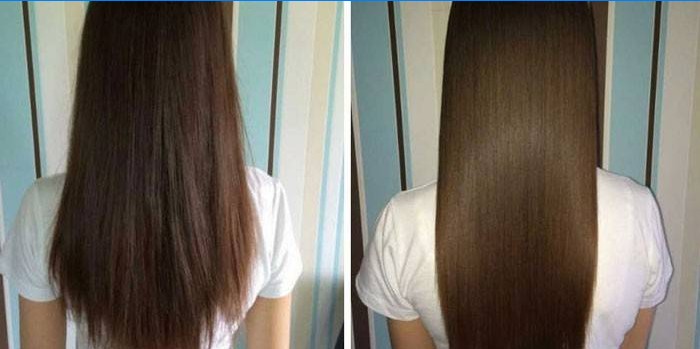 Flickans hår före och efter polering