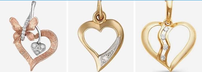 Hjärtformade hängen med diamanter