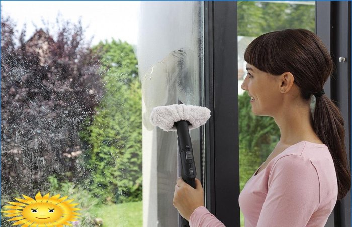 Tvätta ett fönster med en ånggenerator