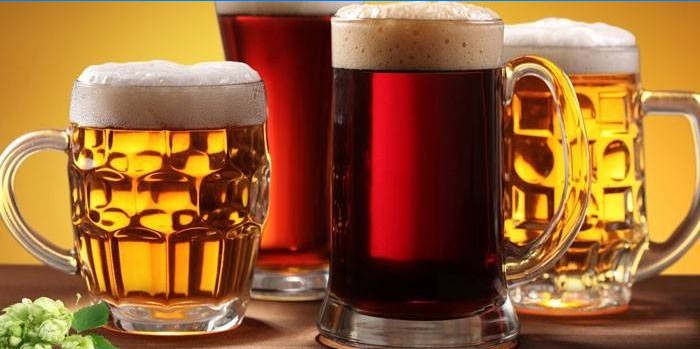 Öl av olika sorter i glas